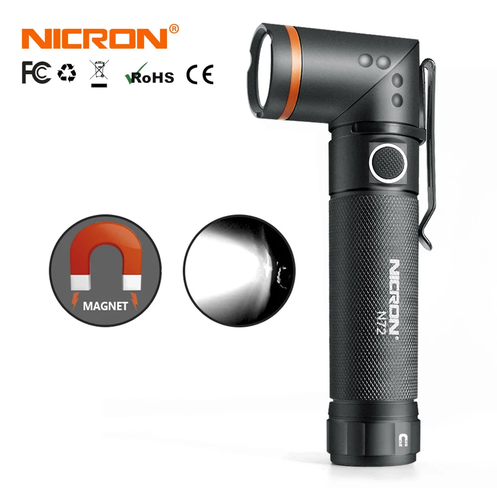 Светодиодный ффонарь NICRON N72/800 поворот на 90 градусов водонепроницаемая IPX4 N72-UV