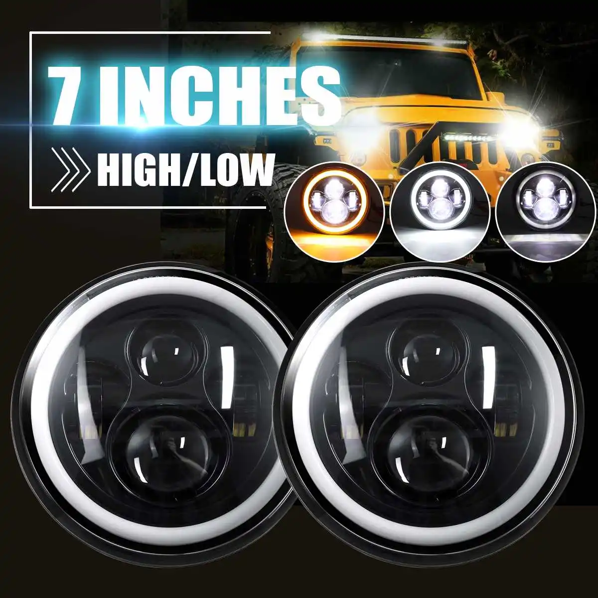 

7" LED Headlights full Halo Angel Eyes Lights Round LED Headlights For Jeep for Wrangler TJ JK 97-17