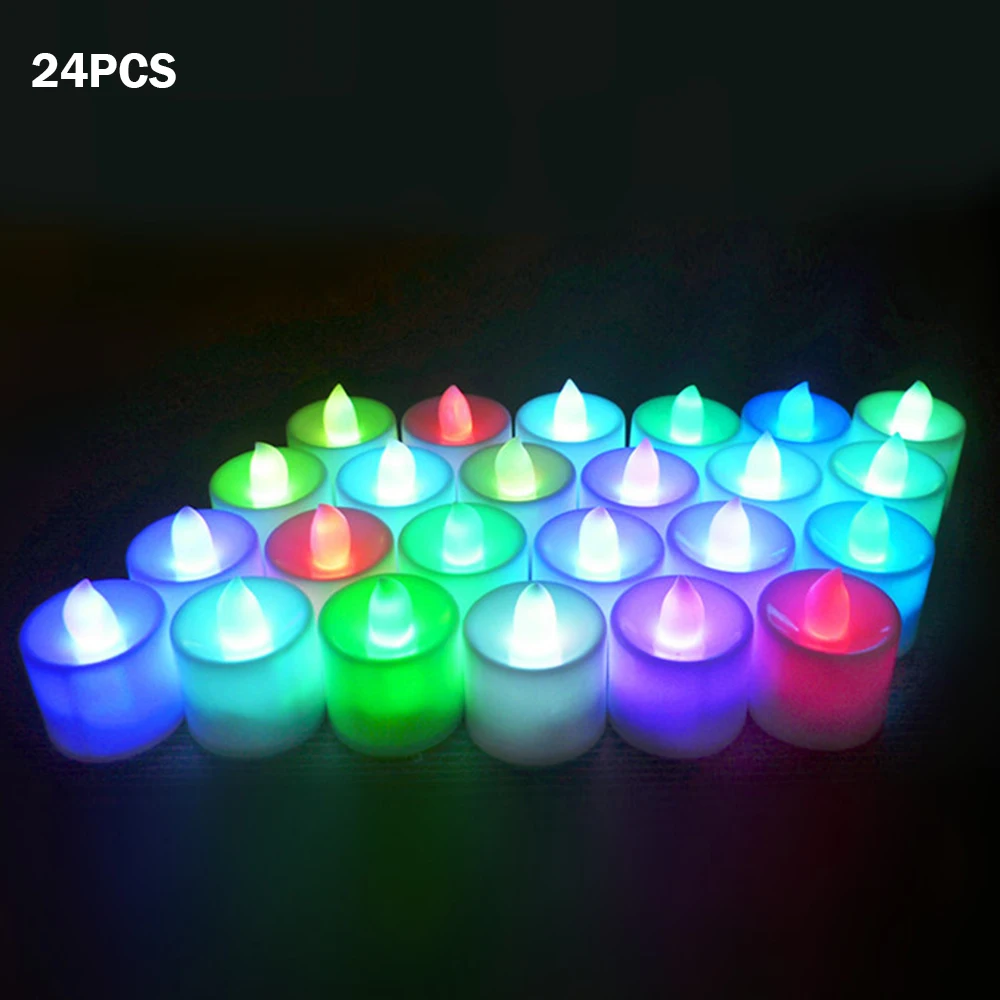 24 шт./компл. LED лампы в форме свечи светильник Батарея работает чай на новый год