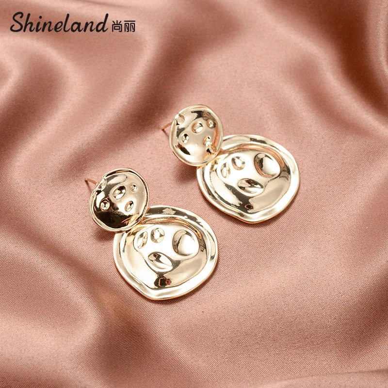 

Shineland новые винтажные нестандартные круглые золотистые металлические Висячие серьги для женщин для вечерние в стиле панк эффектные ювелир...