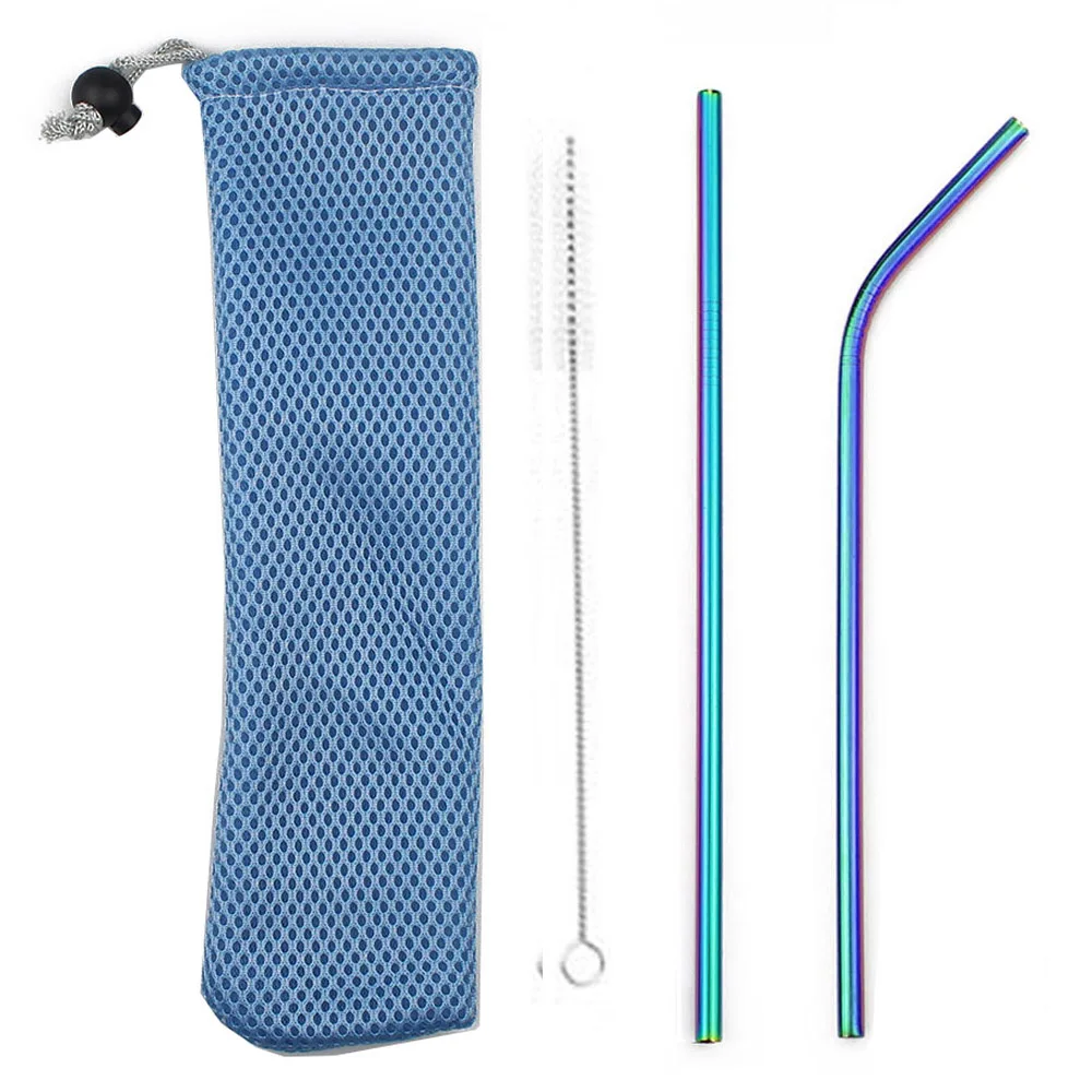 Rainbow Telescopic Metal Drinking Straw Collapsible Reusable Straw Portable Stainless Steel Straw with Case and Brush for Travel Outdoor - Цвет: Rainbow
