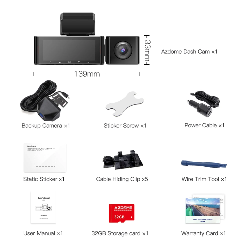 $120.99 AZDOME 3 Channel Dash Cam, Front Inside Rear Three Way Car Dash Camera, 4K+1080P Dual Channel, With GPS, WiFi, IR Night Vision