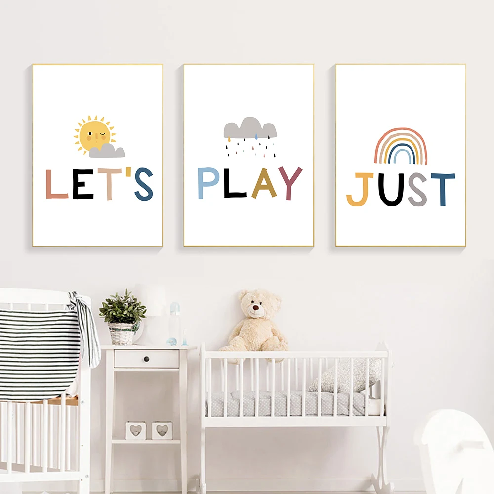 

Rainy Cloud Wall Art Poster Sunshine Rainbow Canvas Painting Nursery Art Prints Quotes Canvas Wall Pictures Kids Playroom Decor