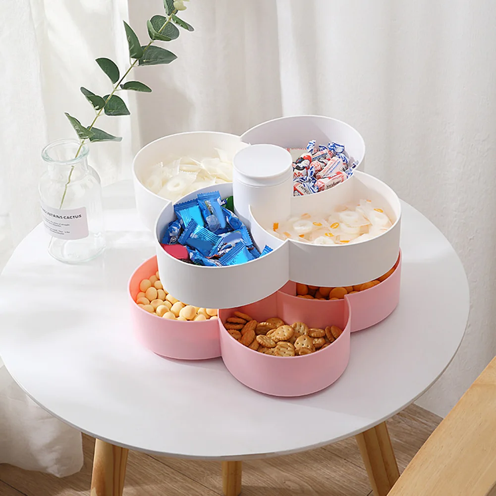 

Flower Type Rotating Candy Box Plastic Snack Storage Tray Family Snacks Partition Box Party Wedding Candy Tray HUG-Deals