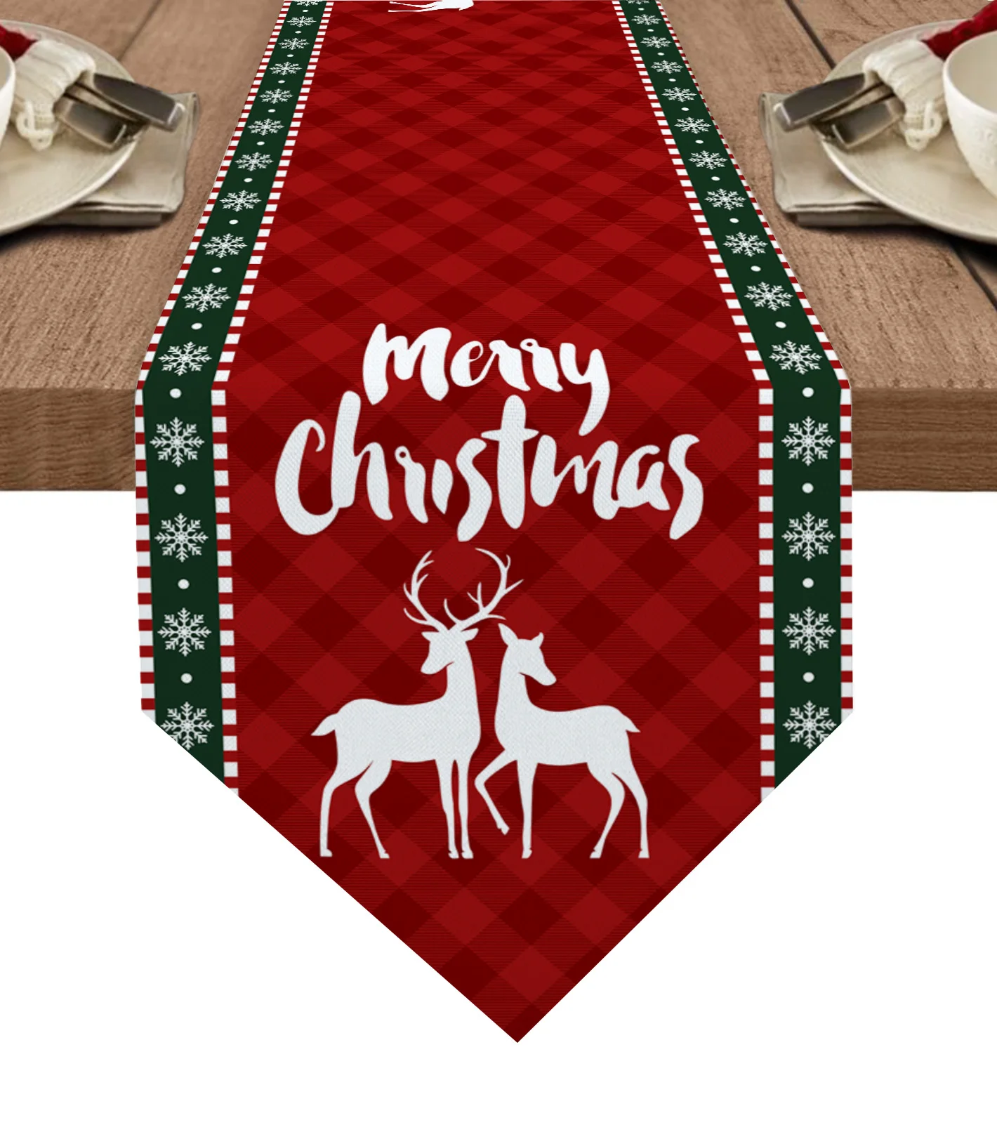 

Christmas Snowflake Elk Red Plaid Table Runners Tablecloths Wedding Party Christmas Decoration Table Cover New Year Xmas Decor