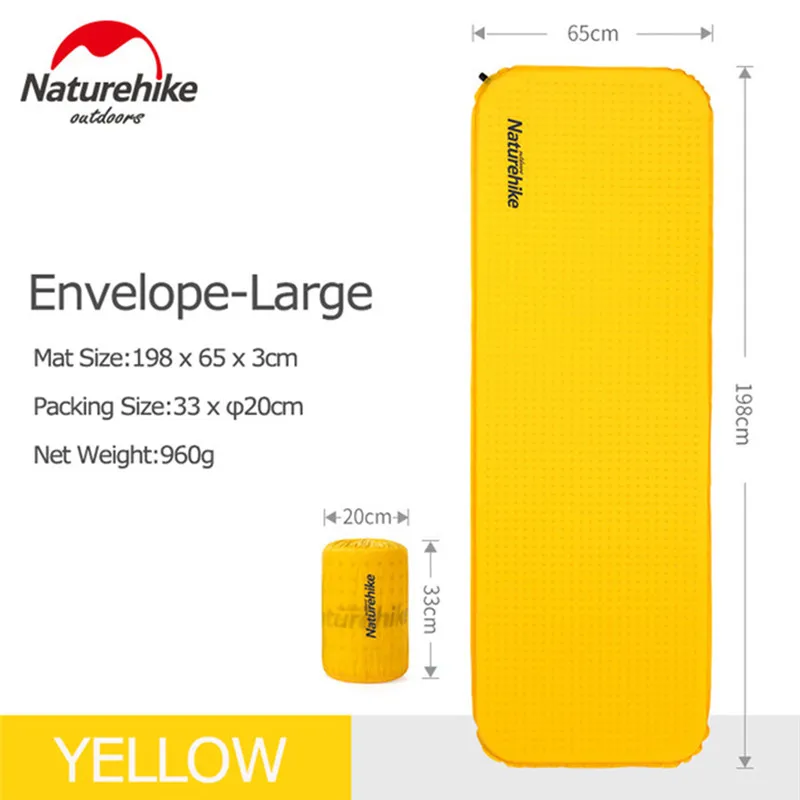Yellow En-lengthened Naturehike Самонадувающийся походный коврик Сверхлегкий походный открытый кемпинг матрас коврик высокое качество губка спальный коврик - Цвет: Yellow En-lengthened