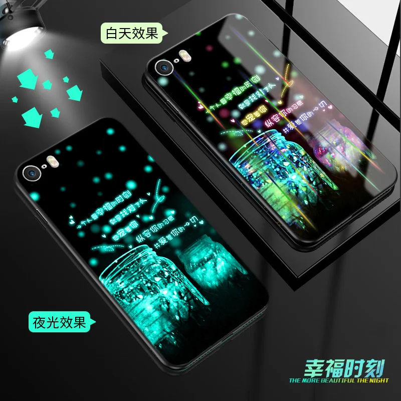 Светящийся чехол для iPhone 5 5S SE 6 6S 7 8 Plus X XR XS Max 11 Pro Max чехол, светящаяся задняя крышка из закаленного стекла, силиконовый чехол