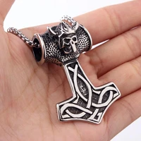 punk style 316l stainless steel thors hammer skull skeleton head pendant necklace for men jewelry christmas gift