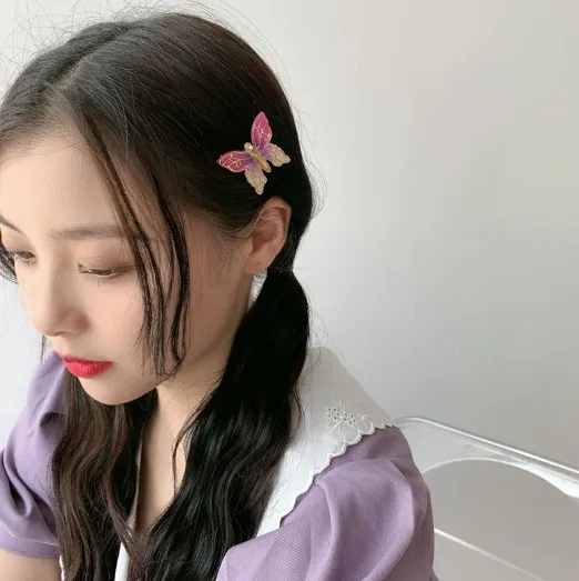 Горячая Корейская Фея бабочка шпилька Сладкий красочный градиент заколки для