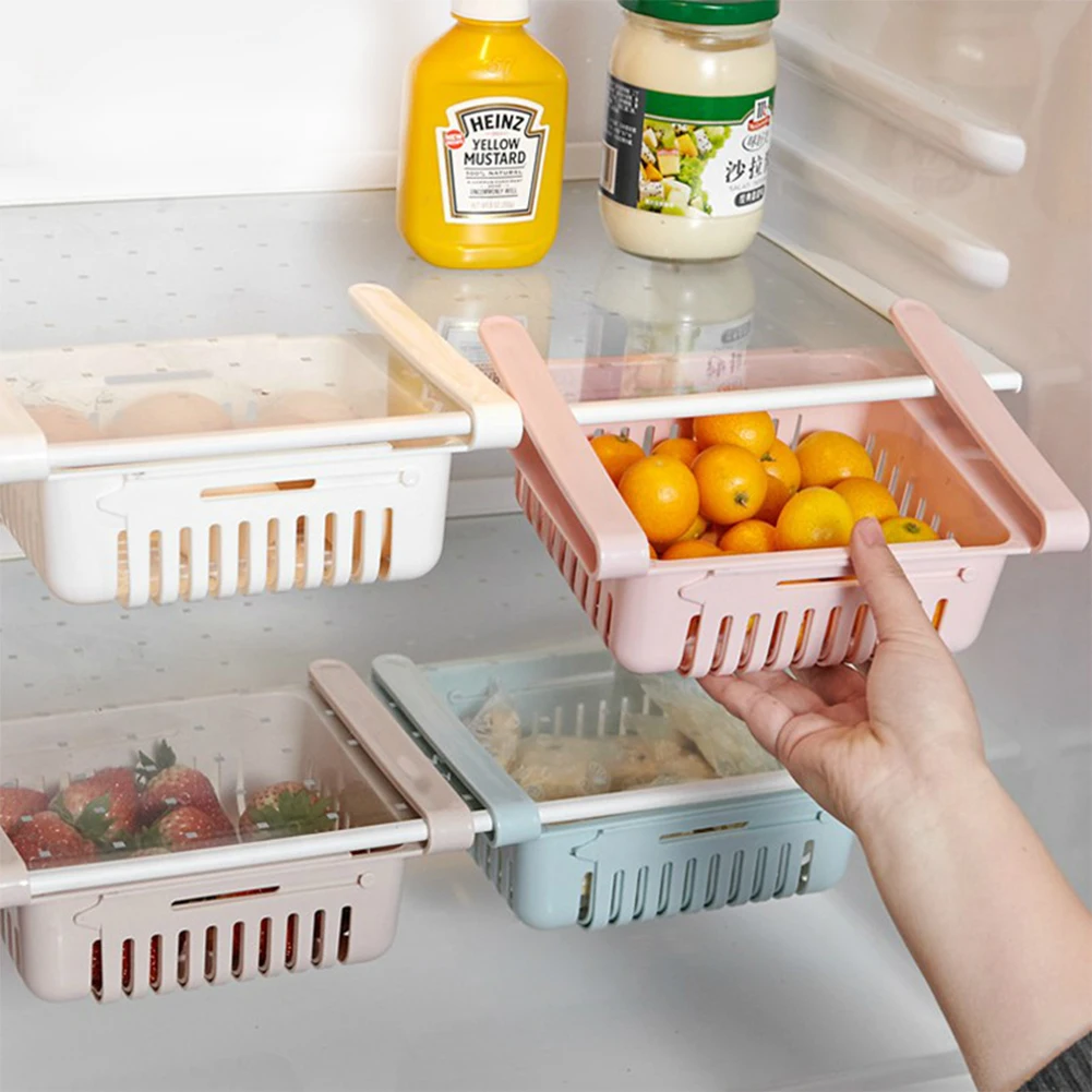 

Refrigerator Storage Box Layer Rack Holder Plastic Drawer Fridge Adjustable Pull-out Fresh Spacer Food Organizer Basket Spacer