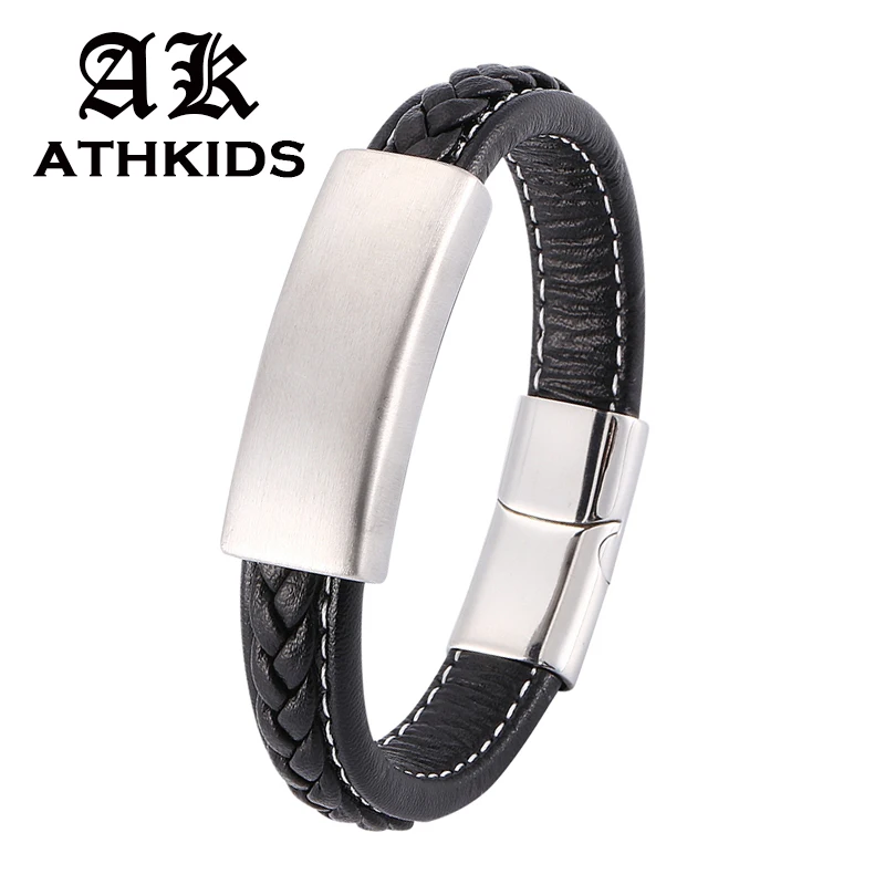 Кожаный браслет в стиле панк мужской из нержавеющей стали с магнитной пряжкой