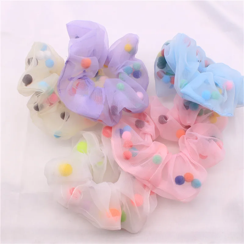 

2022 New Korean Version Of Hair Ball Net Yarn Hair Ring Ins Small Fresh Girl Large Intestine Ring Hair Accessories