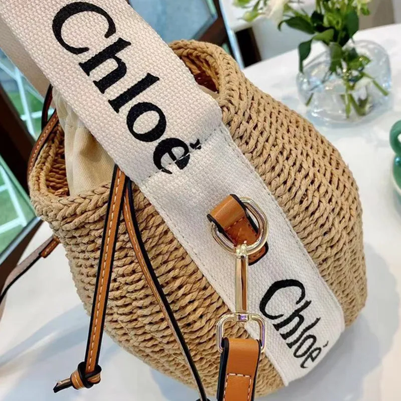 

2021New Straw Woven Bucket Bag for Women Ribbon Letter Printed Ladies One-shoulder Bags Designer Purses and Handbags Gg Sac Luxe