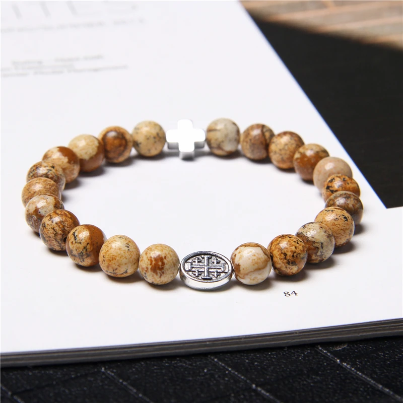 Браслет с подвеской-крестом из натурального камня статуя бога аксессуар