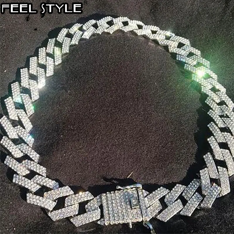 

1Set 20MM Gold Gold Heavy Iced Out Paved Rhinestones Cuban Chain CZ Bling Rapper Necklaces For Men Hip Hop Jewelry
