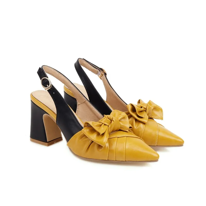 Сандалии на высоком каблуке с острым носком и бантом Женские летние туфли