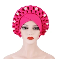 rose red nigerian gele headtie with beads african auto gele turban cap african head scarf yw731 5