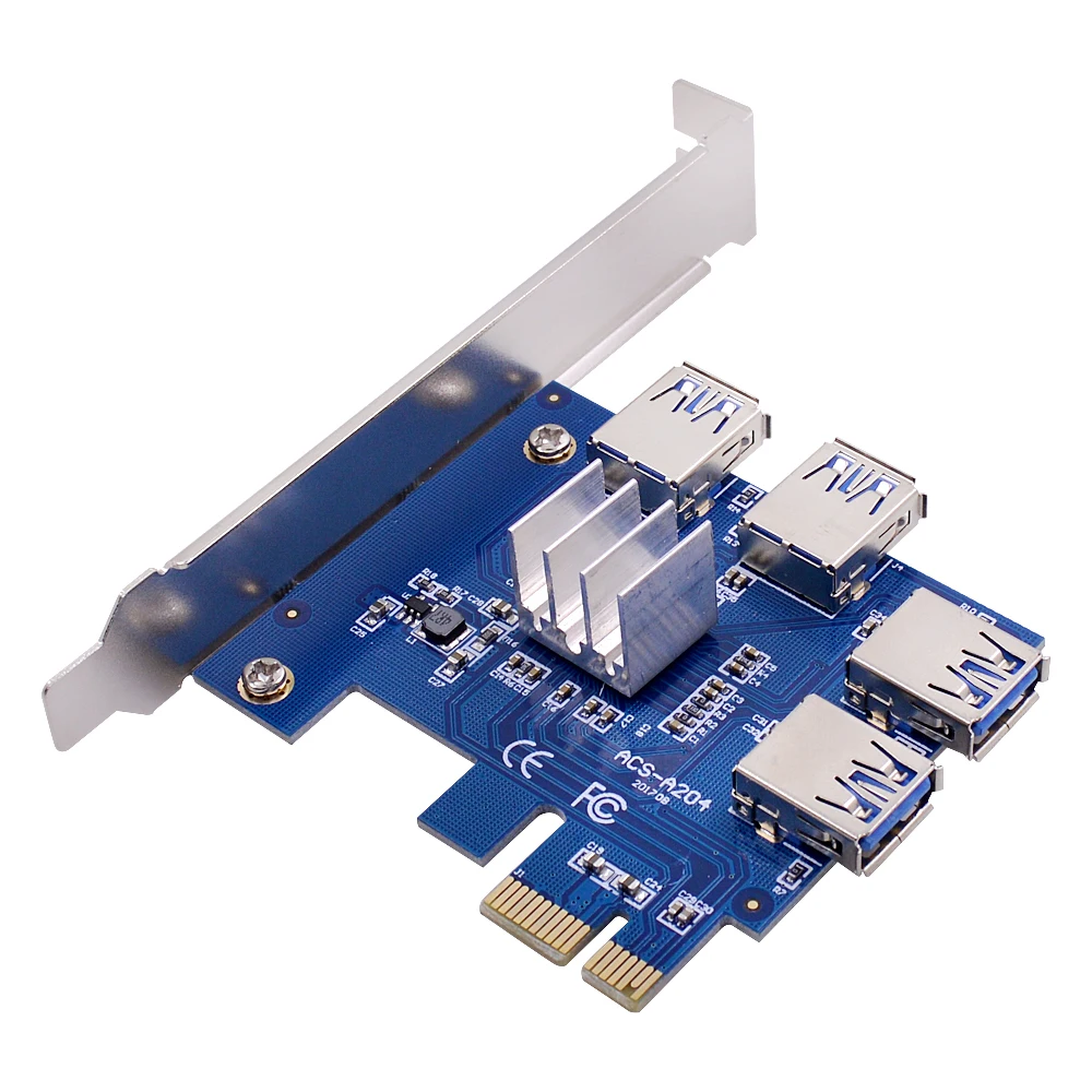 PCIe от 1 до 4 16X Riser Card PCI-E 1X USB 3 0 Adapter Port Multiplier для BTC Bitcoin Miner Mining | Компьютеры и офис