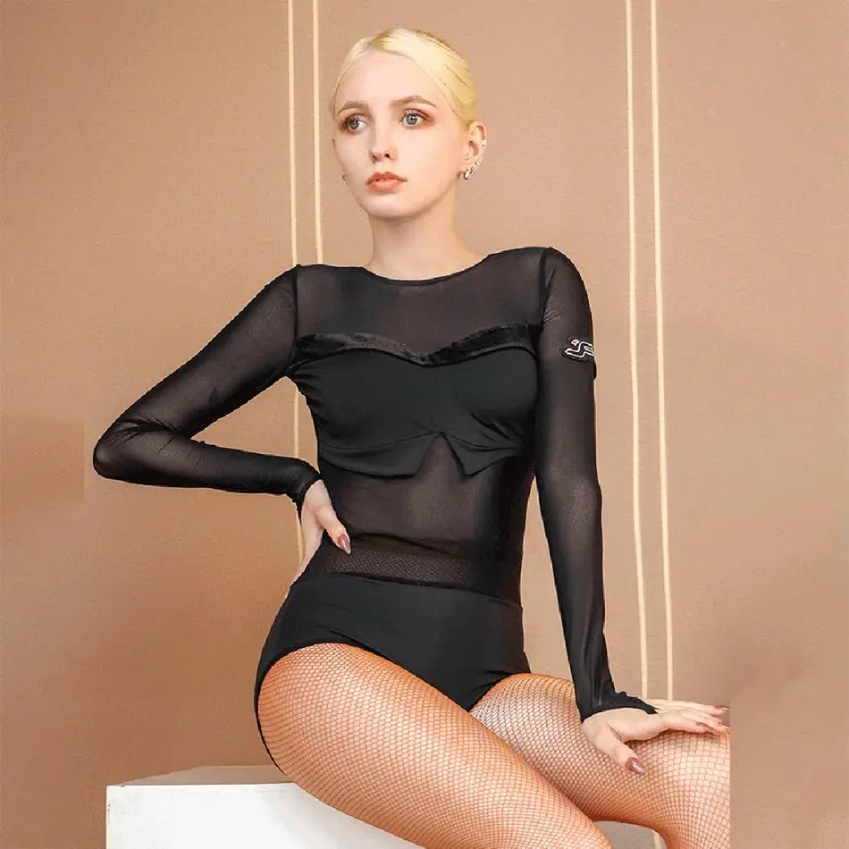 Женское боди для латиноамериканских танцев TL855 лоскутные Женские топы с длинным