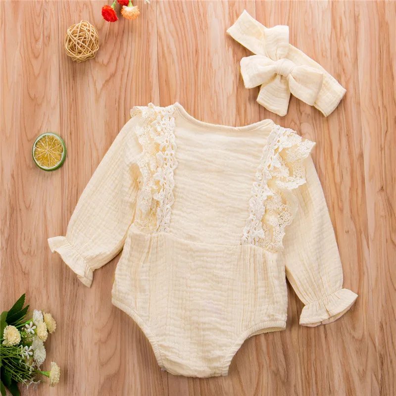 Pudcoco/кружевной комбинезон принцессы для новорожденных хлопковый и льняной с