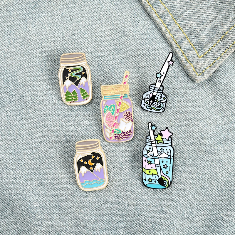 Цветные эмалированные булавки в форме бутылки с рисунком и щеткой мечты