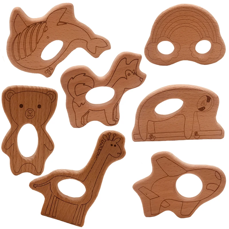 Деревянные Прорезыватели для зубов из бука в виде животных мультяшных собак