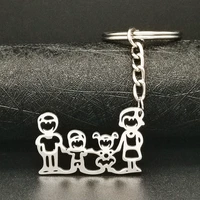 stainless steel keychain parents son daughter family bags car key accessories hanging chain fashion thanksgiving childrens gift