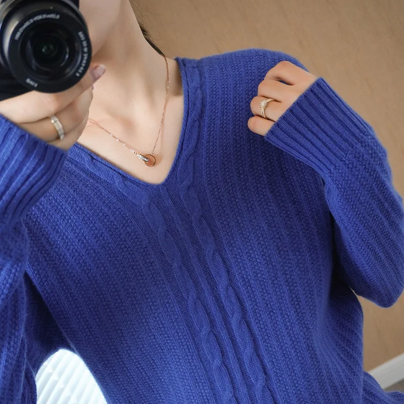 

BELIARST 100% Pure Wool Sweater Women's V- Neck Autumn and Winter New High-end Twist Pullover Slim Sweater Free Shipping