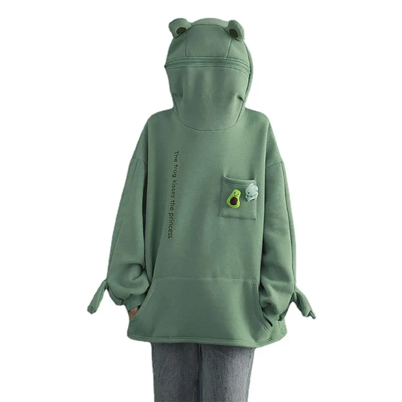 Женская толстовка с капюшоном в виде лягушки