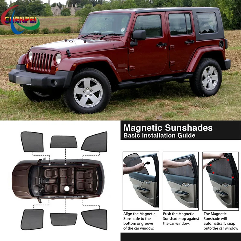 For Jeep Wrangler 2007 Car Full Side Windows Magnetic Sun Shade UV Protection Ray Blocking Mesh Visor Car Accessories