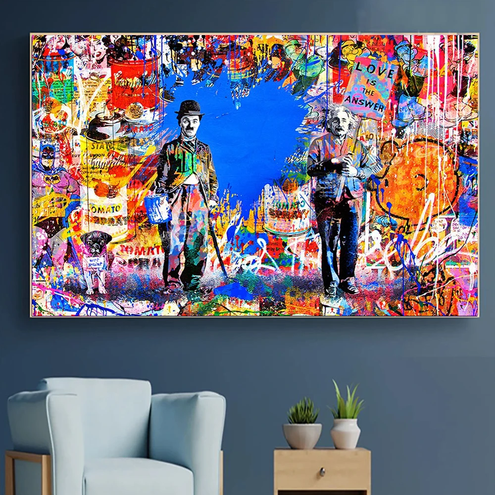 

New Graffiti Banksy Blue Collage Street Art Poster Home Wall Art Decor Ready To Hang Canvas Painting Living Room Decoration Gift