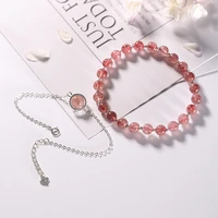 925 sterling silver natural strawberry quartz pink crystal sweet fresh double layer womens silver bracelet