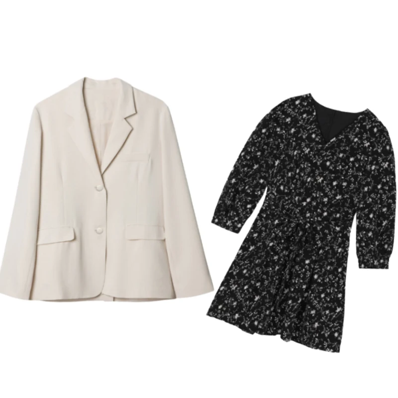

Spring 2021 new French women's suit skirt advanced temperament early spring floral dress summer
