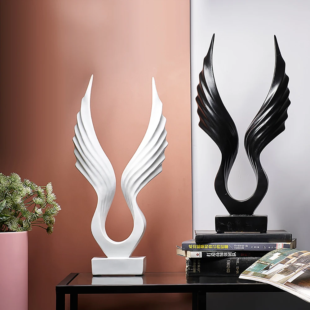

Europe Style Wings Statues Plastic Resin Art Abstract Sculpture Ornaments Minimalist Design Room Home Decoration Accessories