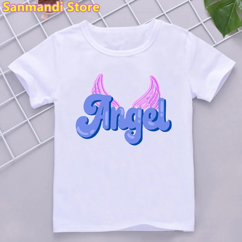 

Angel Wings Graphic Print Tshirt Tops Girls Funny Kids Clothes Summer Fashion Short Sleeve T Shirt Girl Children Clothing