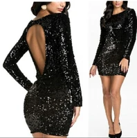womens new sequined long sleeved sexy dress with backpack