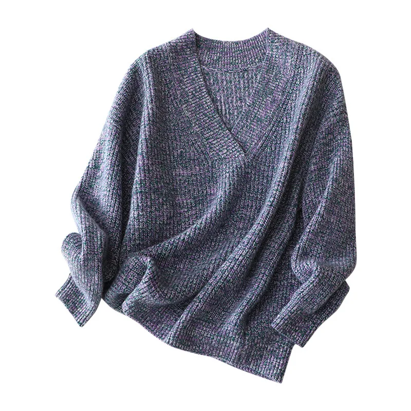 

Autumn and Winter New V-neck Knitted Cashmere Sweater Women's 100% Cashmere Women's Long Sleeve Pullover V-Neck Clothes