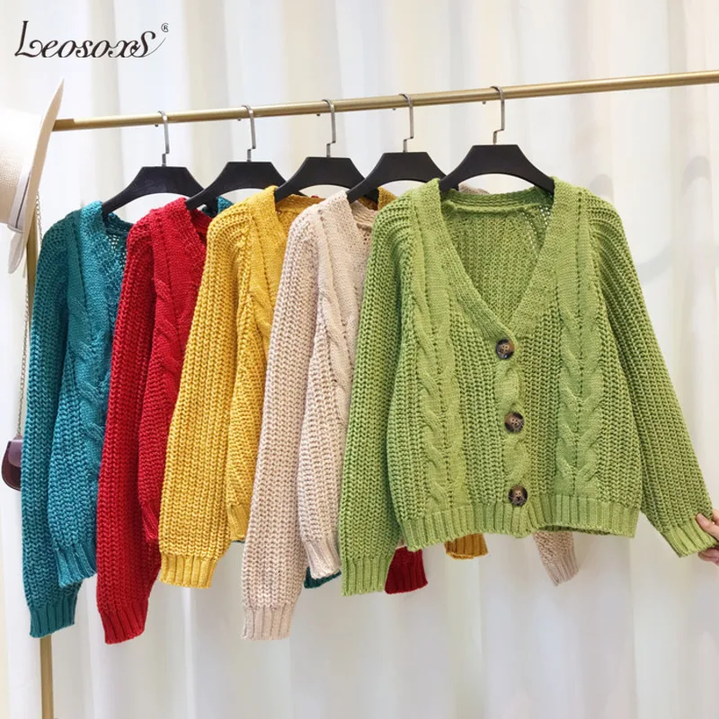 

Korean Style Knitted Sweater Cardigans Women Long Sleeve Single Breaster Female Cardigan Solid Sweaters Sueter Mujer