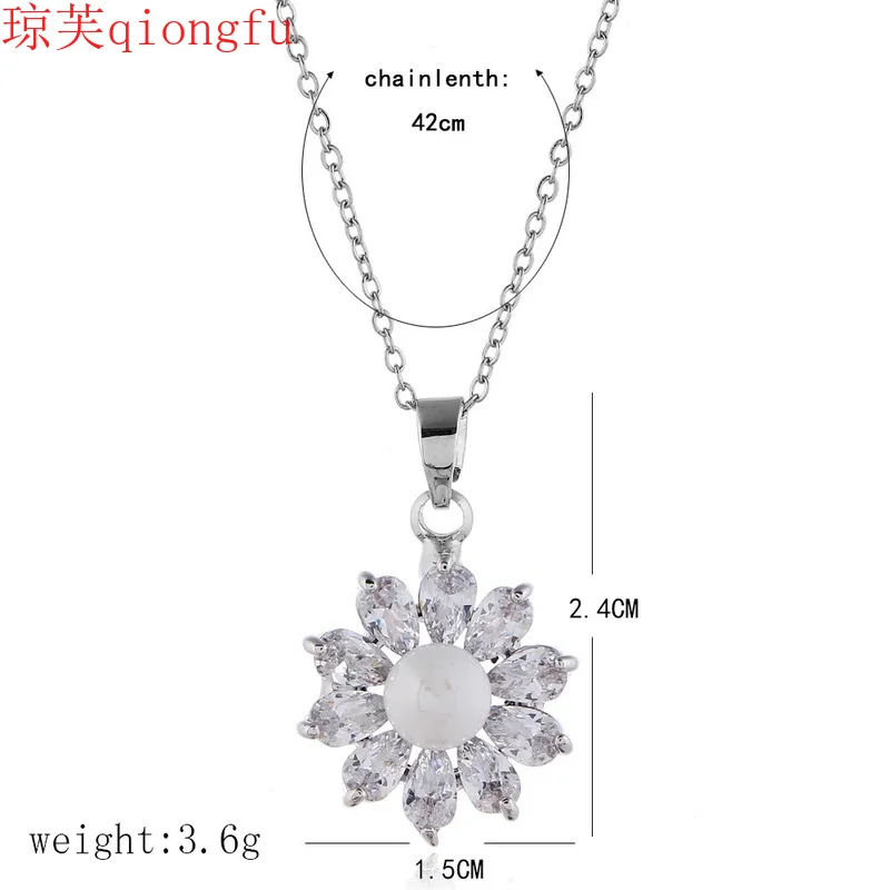 

Qiongfu new luxury Korean version of diamond-studded crystal zircon necklace earrings jewelry set bridal set simple Wedding