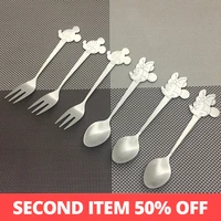 6pcs stainless steel tea spoons set cartoon mickey minnie spoon fork cream dessert teaspoon portable kids children baby cutlery