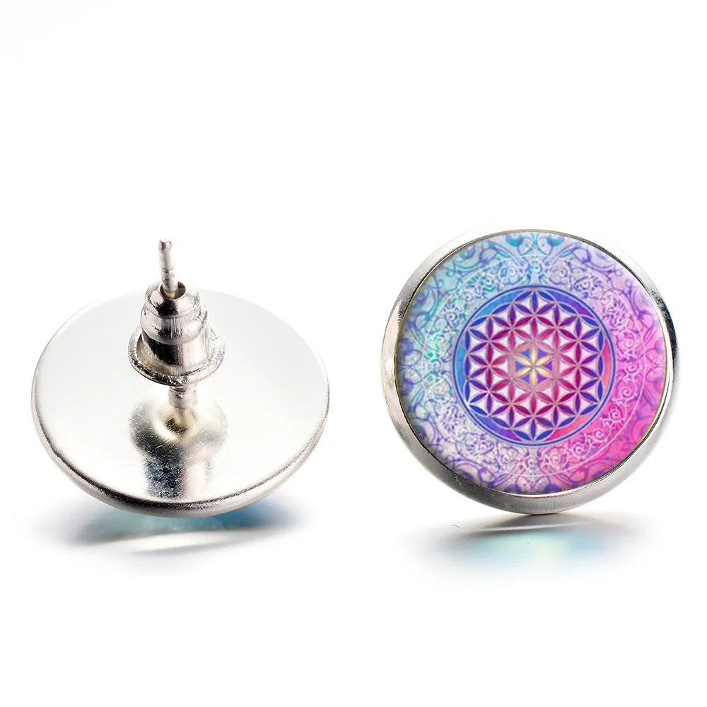 Серьги гвоздики в виде цветка жизни классические с священными геометрическими