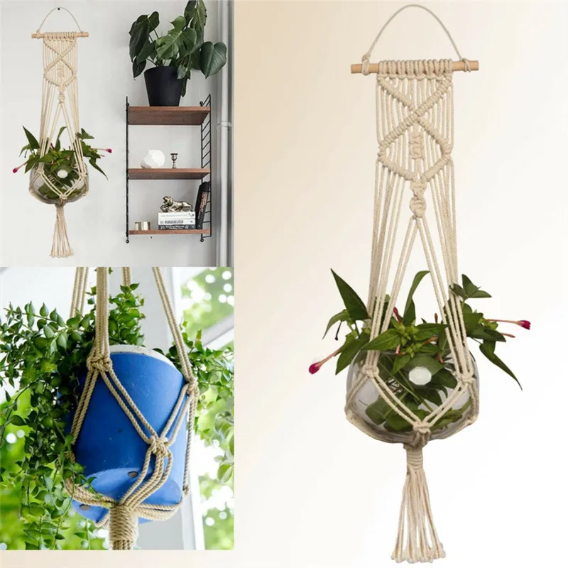

110cm Vintage Macrame Plant Hanger Flower Pot Garden Holder Handmade Woven Legs Hanging Rope Basket Outdoor Indoor Decor 1/2Pcs