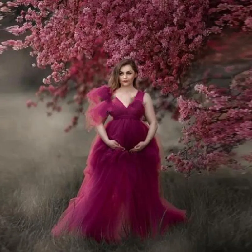 

Платье для беременных Shoot Pretty тюлевые Длинные вечерние платья для женщин Детский праздник мягкие пышные гофрированные плиссированные фиол...