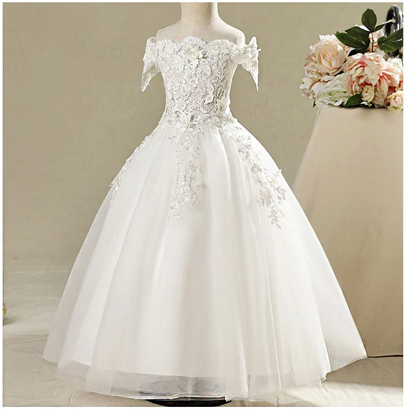 Flower girl Dresses for Girls Shoulderless Tulle Wedding Party Dress Princess Birthday First Communion Gown | Детская одежда и