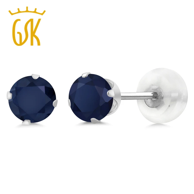 GemStoneKing 0,72 карат круглые 4 мм натуральные серьги с голубым сапфиром 10 к белое золото серьги-гвоздики с драгоценными камнями для женщин