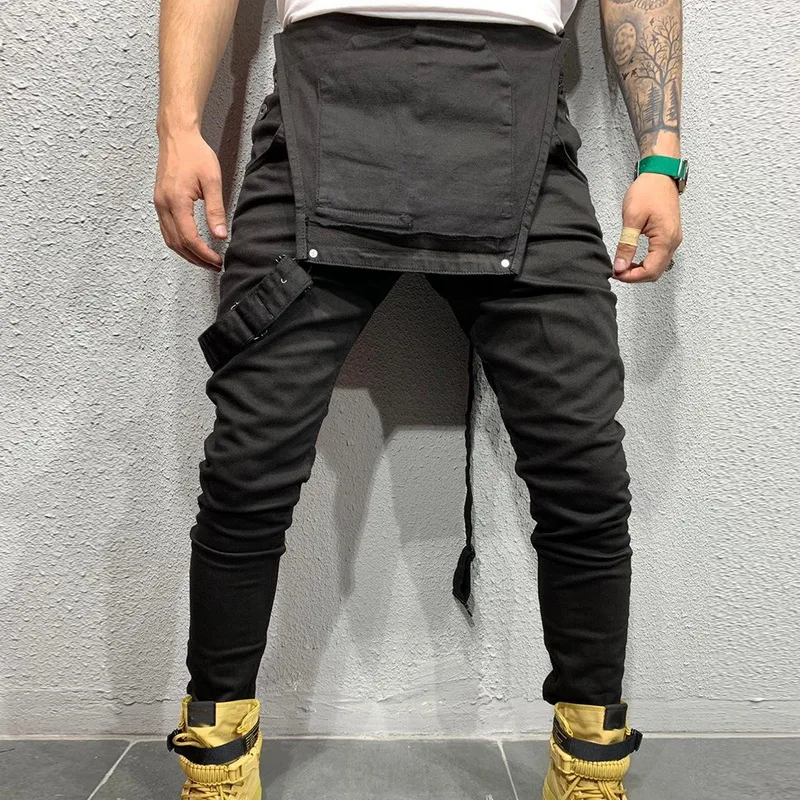 Laamei Men Adjustable Shoulder Strap Slim Denim Overalls Casual Bib Pants Jumpsuit Fashion Overalls For Man Suspender Pants