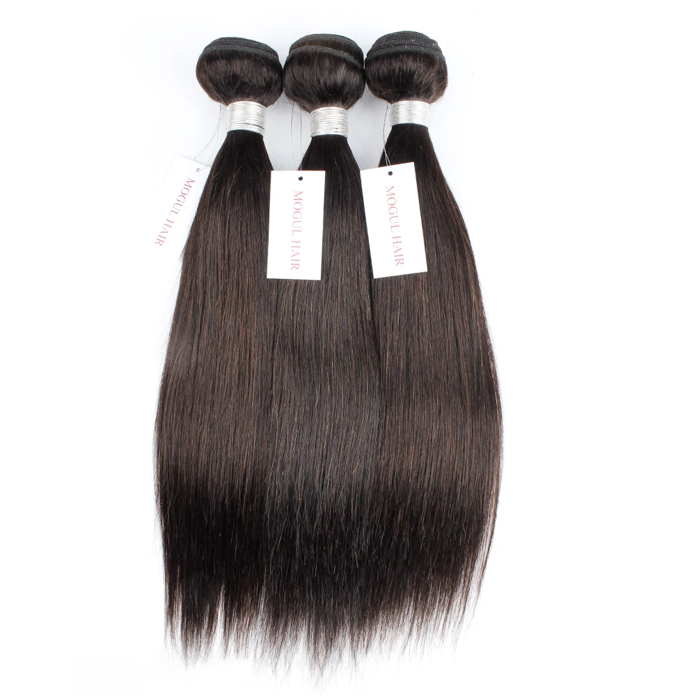 MogulHair 2/3 пряди с закрытие кружева индийские прямые волосы Remy Пряди человеческих