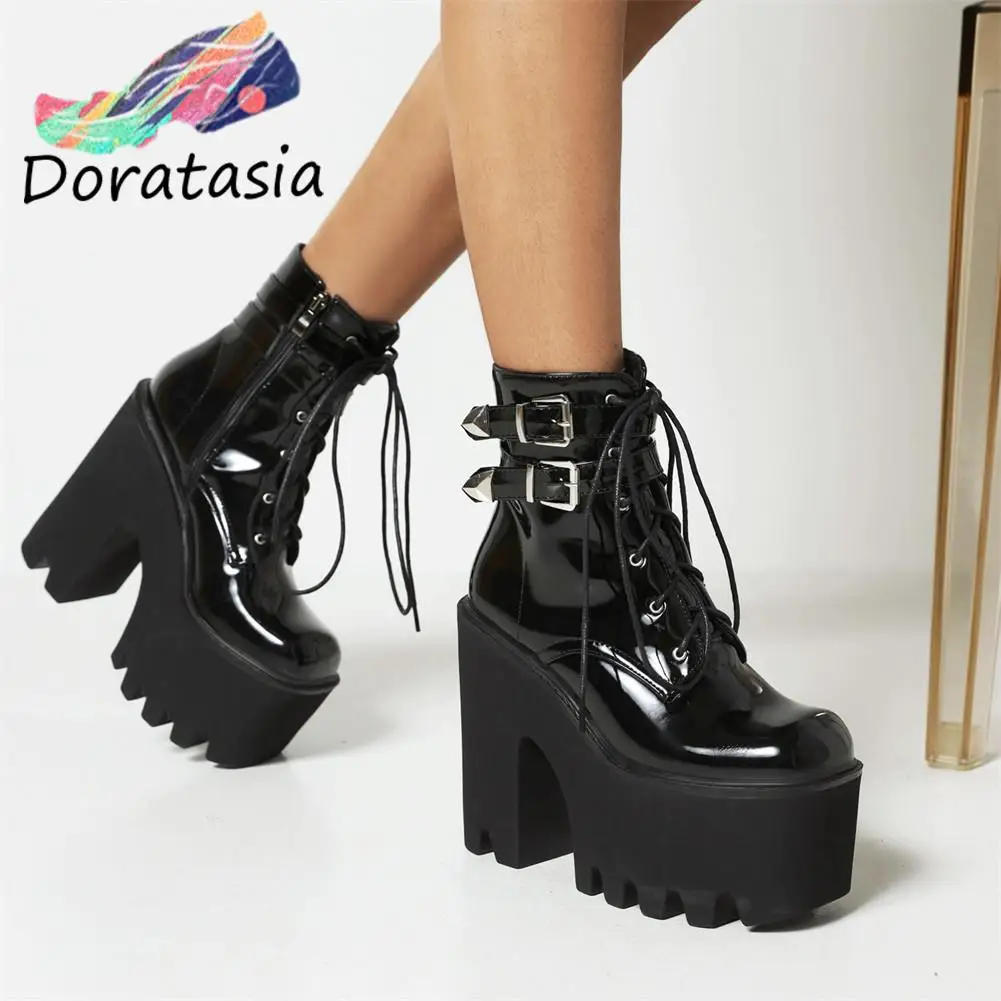 

DORATASIA Big Size 44 Female Motorcycle Boots Zipper High Heel Ankle Boots Platform Hot Sale Women Punk Gothic Street Boots