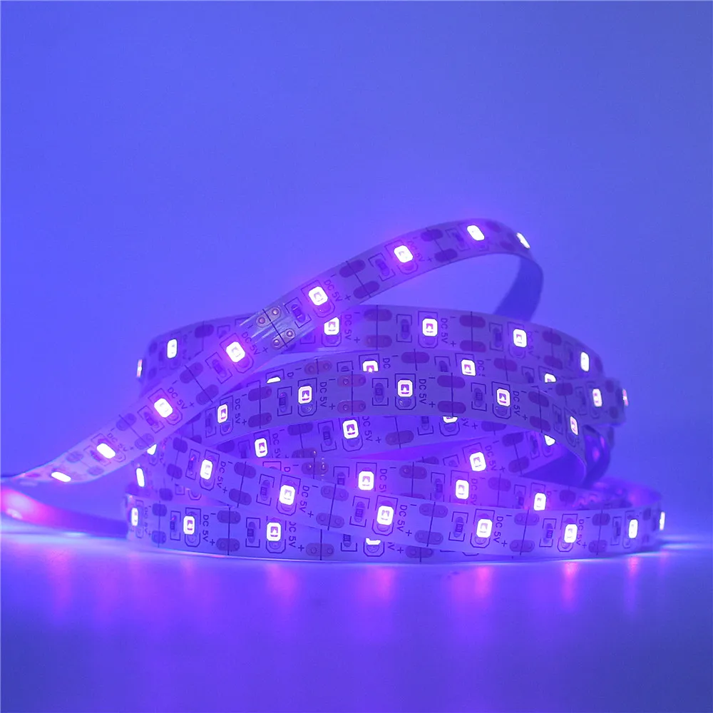5V ультрафиолетовый 395 405nm Светодиодные ленты черный светильник 2835SMD 60led/m не