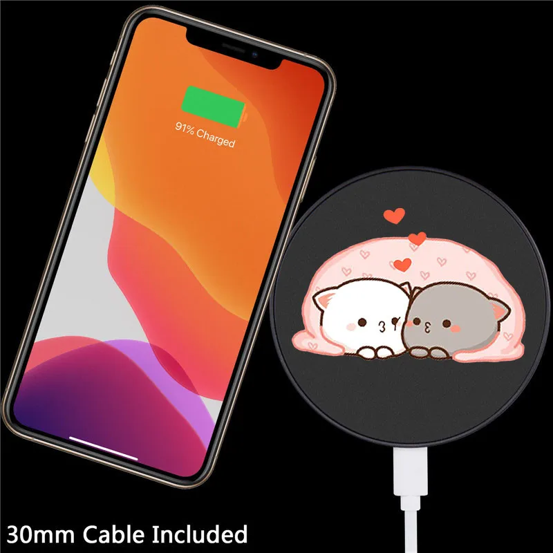 i love u couple cute gray cat wireless charger for iphoneairpods wireless charger portable charger for samsunghuawei xiaomi free global shipping